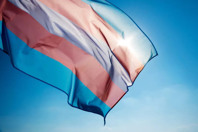 Transgender pride flag with light blue, pink, and white stripes